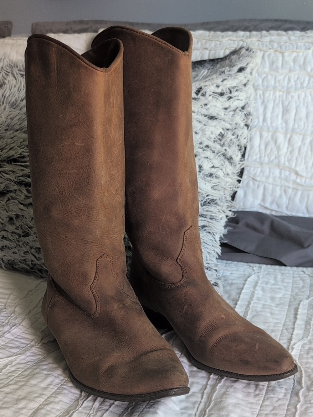 Brown Leather Distressed Cowboy Boots